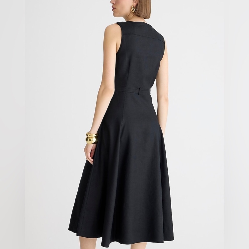 J. Crew Sleeveless midi dress in stretch linen blend BY796 00 Black - Picture 3 of 5